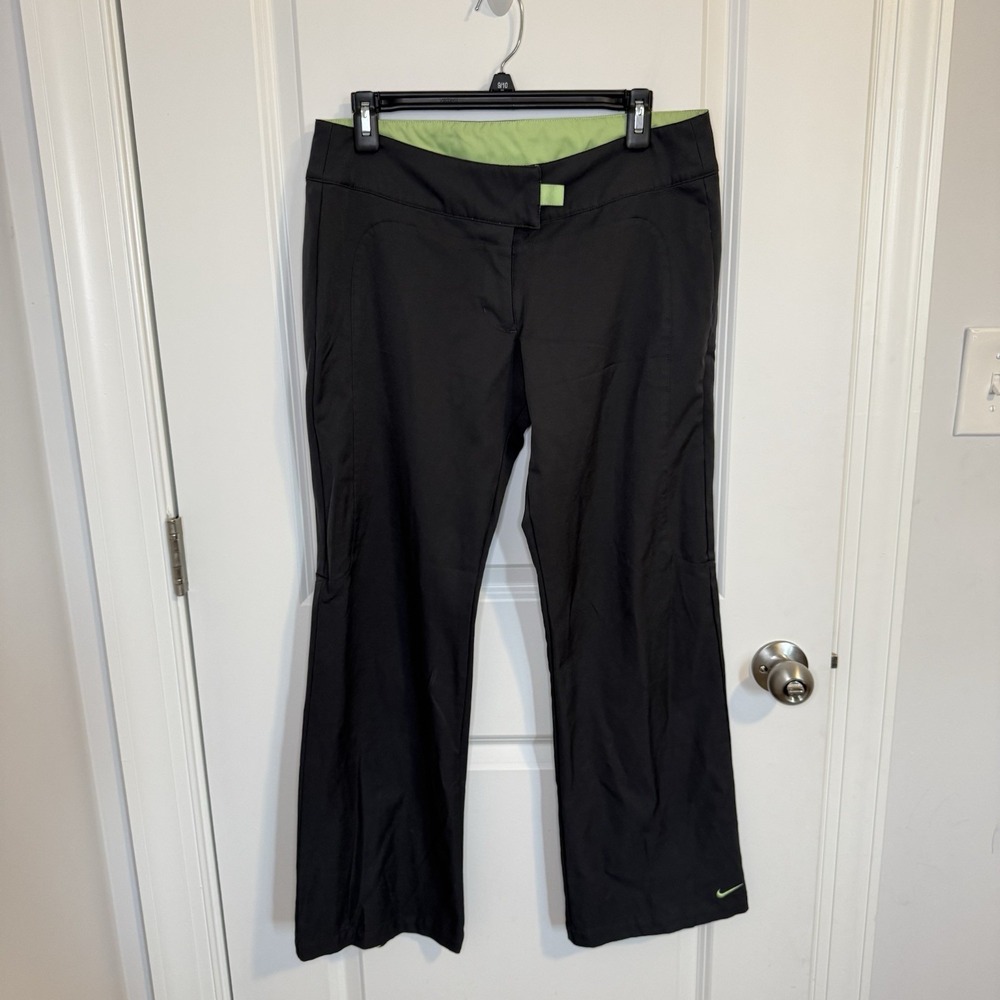 Nike Women's Gray Lime Green Mid Rise Straight Leg Zip Hem Activewear Pants Med